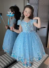 キッズドレス プリンセス 人魚姫 子供 キッズ ワンピース ロングドレス 仮装 コスプレお姫様 誕生日　パーティードレス　フリフリ　お遊戯