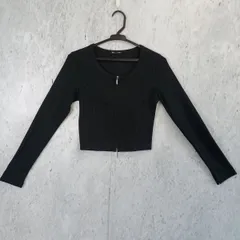GU ジーユー リブダブルジップカーディガン 長袖 Q レディース ブラック Sサイズ □□