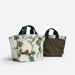 【新品】【1点販売】PUEBCO[プエブコ] VINTAGE TENT FABRIC W/PRINTED PATTERN BAG / Jungle [トートバッグ 小さめ コンパクト リバーシブル タイガー トラ 虎 マチ かわいい おしゃれ]