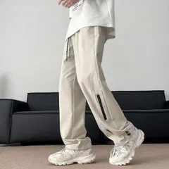 メンズ ファッション 服 男性用 オシャレ シンプル 大人 かっこいい 大きいサイズ ストリート 紳士服 黒 白 ジッパー マイクロフレア パンツ ストレート レッグ カジュアル スウェットパンツ カジュアル スポーツ パンツ