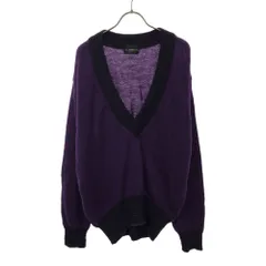 ミスタージュンコ ウールブレンド 日本製 長袖 Vネック セーター L パープル×ブラック Mr.JUNK ニット メンズ