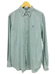 RALPH LAUREN (ラルフローレン) CLASSIC FIT ギンガムチェック 長袖 シャツ ボタンダウン 胸ロゴ 刺繡  41381 L グリーン×ホワイト メンズ/028