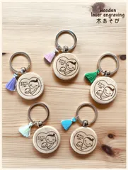 マタニティマーク木製キーホルダー2個セット 両面 charm&tassel付き