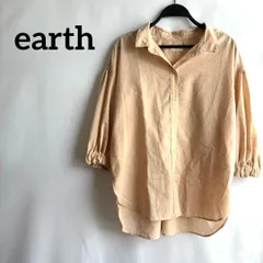 earth長袖ブラウス薄手ピンクフリーサイズ無地シンプルカジュアルトップス
