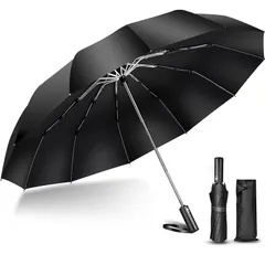 折りたたみ傘 【新登場・特大12本骨・ビックサイズ】 折り畳み 大きい ワンタッチ 自動開閉 耐風 超撥水 おりたたみ 梅雨対策 台風対応 晴雨兼用 男子日傘 UVカット 紫外線遮蔽 メンズ レディース 収納ポーチ付き (ブラック)