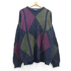 XL/古着 長袖 セーター メンズ 00s アーガイル 大きいサイズ クルーネック 紺他 ネイビー 24sep28 中古 ニット トップス