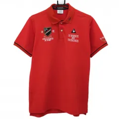 ★値下げ★ルコックゴルフ 半袖ポロシャツ レッド×黒 ロゴ刺しゅう  メンズ L ゴルフウェア le coq sportif