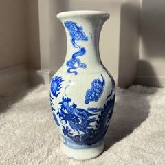染付 壺 丸形 中国雑貨 龍 ドラゴン 中国 フラワーベース 花瓶