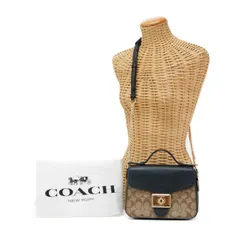 コーチ COACH キャシディー トップハンドル クロスボディ シグネチャー キャンバス スムースレザー PVC F76687 ハンドバッグ 2WAYバッグ 肩掛け チェーンバッグ ショルダーバッグ レディース カーキ  ブラック 美品 中古 mbh04011