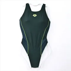 ●SE3P77☆arenaアリーナ競泳水着 Lサイズ ハニカム柄 蛍光ライン 黒紺 オープンバック ぴたぴた レディース 練習用水着 フィットネスジムプール ワンピース■