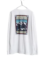 【お得なクーポン配布中!】 90s USA製 ノースフェイス 両面 プリント 長袖 Tシャツ メンズ XL オールド アート イラスト グラフィック バックプリント 大きいサイズ 白