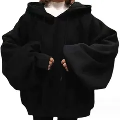 emptio エンプティオ 萌え袖 だる着 長袖 ゆるパーカー レディース スウェット オーバー 裏起毛 トップス アウトドア オーバーサイズ フード付きパーカー(エレガントブラック,  XL)