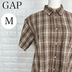 GAP ギャップ M チェックシャツ 半袖 ブラウン系 【A1680-00】