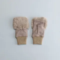 ☆ ベージュ ☆ 2122cm ☆ WOMEN フェイクファー付きフィンガーレスグローブ クロダ 手袋 レディース グローブ 手ぶくろ 指なし ハンドウォーマー ハンドカバー 暖かい かわいい フェイクファー付き 防寒 プレゼント ギフト 女性用 女子