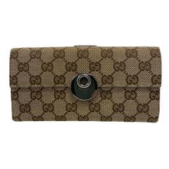 GUCCI/グッチ 120931 Ｗホック GG柄 キャンバス 長財布 ブラウン 