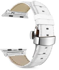 【最安値】と互換性があるApple バタフライバックル付き Watch Series ワニのセクションパターン 10/9/Ultra レザーバンド 2/SE/8/7[2024] MaKTech (46mm/45mm/44/49mm白い)