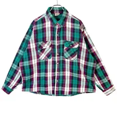 90sUSA製ファイブブラザーFive Brother長袖チェックシャツフランネルシャツコットン好配色マルチカラー緑グリーン黒ブラック白ホワイト紫パープルY2Kグランパコアネオストリートvintageヴィンテージ50702