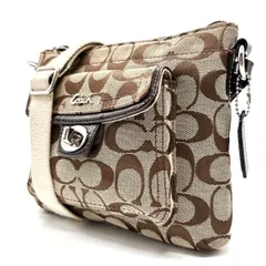 ✨良品✨ COACH コーチ ショルダーバッグ トートバッグ ターンロック シグネチャー フラップ 総柄 シルバー金具 ロゴプレート 肩掛け 斜め掛け キャンバス レザー レディース ベージュ 肌色