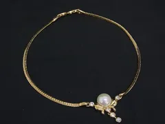 ■美品■ NINA RICCI ニナリッチ ラインストーン パール ネックレス ペンダント アクセサリー レディース ゴールド系 DK3289