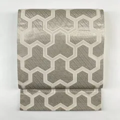 たんす屋 TANSU-YA 中古 リユース帯 袋帯 銀 フォーマル 織り 引き箔 毘沙門亀甲 絹 六通 未洗い MS4104