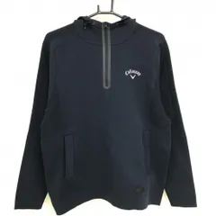 【超美品】キャロウェイ ニットパーカー ネイビー ハーフジップ フード付 一部ボーダー編み  メンズ M ゴルフウェア Callaway