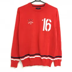 キャロウェイ セーター レッド×白 ロゴ刺しゅう 袖口・裾ライン コットン混  メンズ LL ゴルフウェア Callaway