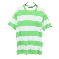 【中古】 アベイシングエイプ 日本製 ボーダー 半袖 Tシャツ M 黄緑ｘ白 A BATHING APE ベイプ ポケット メンズ 【210721】 メール便可
