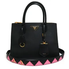 プラダ パラディグム サフィアーノ シティトライアングル 三角ロゴ 2WAY ショルダー ハンドバッグ ネロ ベゴニア ブラック ピンク 黒 ゴールド金具 1BA102 PRADA（未使用保管品）