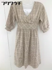 ◇ ◎ MAJESTIC LEGON タグ付き カシュクール チェック 長袖 膝下丈 ワンピース サイズS ベージュ ブラウン レディース  【中古】 【1110210008198】