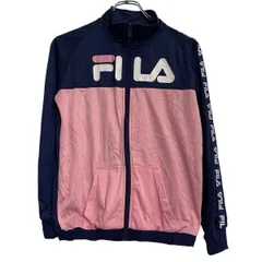 FILA ロゴジャージ レディース L 程 ネイビー ピンク フィラ ジップアップ ラグラン アームプリント 古着卸 アメリカ仕入 a611-6219のサムネイル