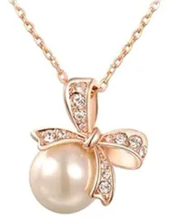 【新着商品】リボン 【ノーブランド品】パール ネックレス ローズゴールド 真珠 EARTHER RING