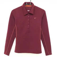 【美品】ナイキゴルフ 長袖ポロシャツ ボルドー ボーダー調織生地 ロゴ刺しゅう レディース M ゴルフウェア NIKE