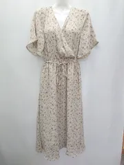 ◇ ◎ ●未使用● GLACIER タグ付き カシュクール 半袖 膝下丈 ワンピース サイズＭ ベージュ系 ピンク レディース P  【1406180056339】