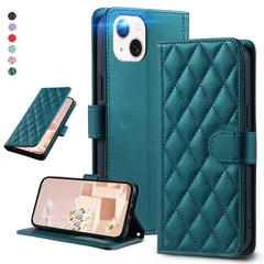 UnivoColors iPhone 15 キルティングレザー調 手帳型ケース エレガント 高質PU マグネット開閉式 カード収納機能 スタンド機能 液晶全面保護 レンズ保護 ストラップ付属(グリーン)