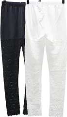 sleeping sheep(スリーピング シープ) 母の日 スリーピングシープ 脚元で魅せる かわいい 花柄 スカラップレース ストレッチ レギンス おしゃれ スパッツ タイツ レディース 白黒セット 2枚組( 白黒セット（2枚組）,  M)