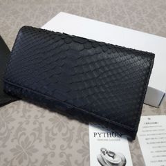 【新品】ダイヤモンドパイソン長財布 かぶせタイプ ヘビ革 蛇革 ブラック レディース メンズ