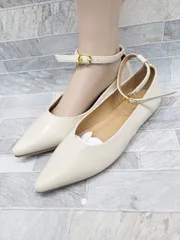 ◇ ●美品● menue メヌエ ポインテッドトゥ バックストラップ フラット パンプス サイズ24.0㎝ ベージュ レディース P  【1406240016761】