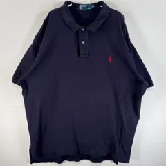 古着 90's/90年代 ポロバイラルフローレン Polo by Ralph Lauren 鹿の子 半袖 ポロシャツ ワンポイント ロゴ 刺繍 2ボタン 大きいサイズ XL  ネイビー 無地 メンズ