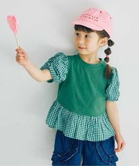 新品　p.premier（ピードットプルミエ）シャーリングパフスリーブペプラムTシャツ　120㎝　グリーン　半袖　Tシャツ