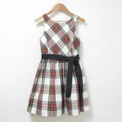 未使用 POLO RALPH LAUREN ポロラルフローレン チェック柄 ノースリーブ フレアワンピース キッズサイズ 10 ホワイト系 マルチ キッズ 古着 中古 USED