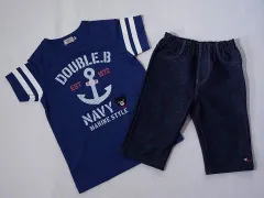 ダブルB double-b ミキハウス miki house アウトレット 子供服 男の子 110cm 半袖 Tシャツ 紺 スパッツ 2点 ブラックベアー クロクマ 春 夏 ★3 セットアップ ボーイズ 男児 キッズ 【中古】 ユーズド