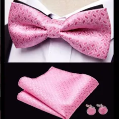 格安　3点セット 蝶ネクタイ　カフスチーフ ポケットチーフ 結婚式　発表会　イベント パーティー ダンスパーティー　卒業式　卒園式　入学式　入社式　父の日　七五三祝い 　ワンタッチ　ホワイト色　ドット柄　水玉柄　ピンク色　ワンタッチネクタイ