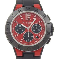 ブルガリ BVLGARI ディアゴノ マグネシウム クロノグラフ メンズ 自動巻き 腕時計 ラバー レッド文字盤 DG42C9S 中古 新入荷 BV0157