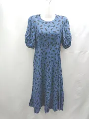 ◇ ⊂ UNIQLO ユニクロ 総柄 半袖 ロング ワンピース サイズS ブルー ブラック レディース E  【1502030038255】