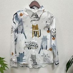 走る猫柄シャツ✳︎綿麻✳︎天然素材✳︎ねこ✳︎リネン✳︎コットン 