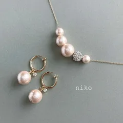 ◆ 2点セット限定価格♡ ピンク コットンパール イヤリング ピアス ネックレス ◆　定番 人気 上品 シンプル アクセサリー 結婚式 卒業式 入学式 オフィス　☆シルバー変更可