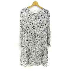 クミキョク ワンピース トップス 長袖 リーフ柄 日本製 レディース 2サイズ 白×紺 組曲 【中古】