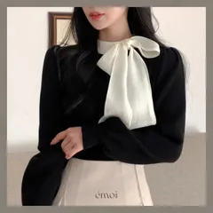 【ブラック即日発送】◾️リボン配色パフニット 韓国ファッションのサムネイル