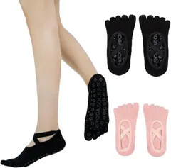 TOPIKE ピラティス ヨガ 靴下 5本指 滑り止め ヨガソックス 通気性 耐久性 抗菌 防臭バレエ スポーツ ショート 冷房/汗対策(ブラック/ピンク,  22.5-25.0 cm)