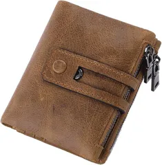 ルボナリエ 財布 二つ折り メンズ ファスナー 革 カード おしゃれ プレゼント シンプル 大容量 コンパクト 多機能 スキミング防止(キャメル)